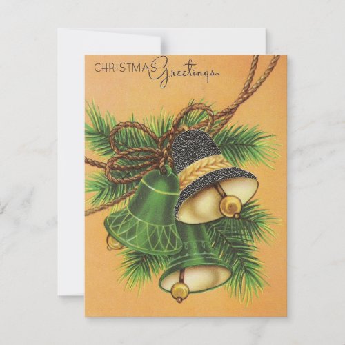 Vintage Christmas Greetings Bells Holiday Card