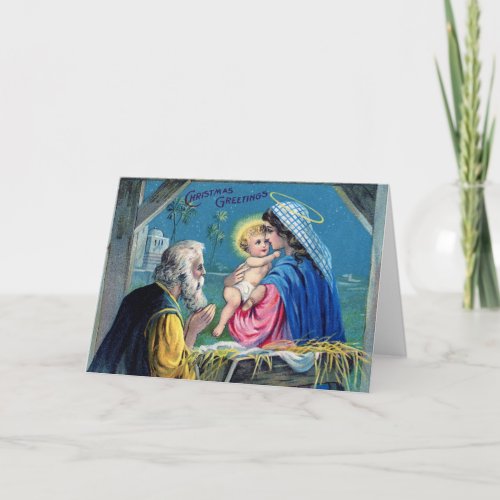 Vintage Christmas Greetings Christian Nativity Holiday Card