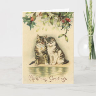 Vintage Christmas Greetings Kitty Cats Holiday Card