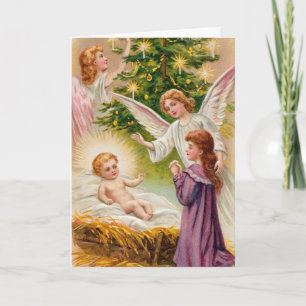 Vintage Christmas Greetings Nativity Holiday Card