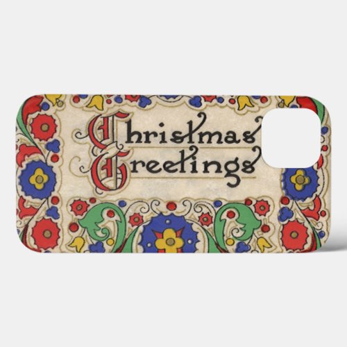 Vintage Christmas Greetings with Decorative Border iPhone 13 Case
