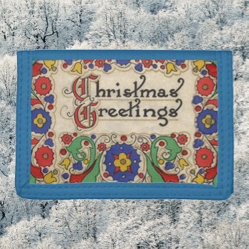 Vintage Christmas Greetings With Decorative Border Tri-fold Wallet by ChristmasCafe at Zazzle