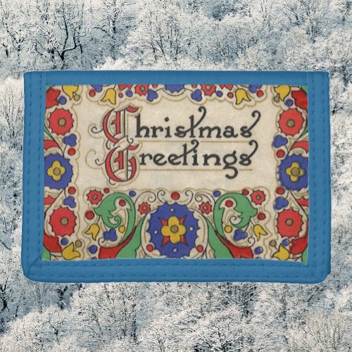 Vintage Christmas Greetings with Decorative Border Tri_fold Wallet