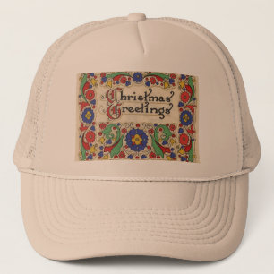 Vintage Christmas Greetings with Decorative Border Trucker Hat