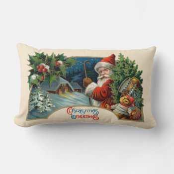 Vintage Christmas Greetinog Pillow by christmas1900 at Zazzle