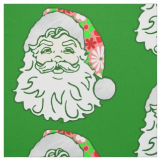 vintage christmas groovy 1960s floral santa claus fabric