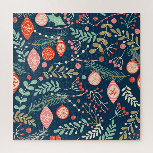 Vintage Christmas Hand Drawn Seamless Jigsaw Puzzle (Vertical)