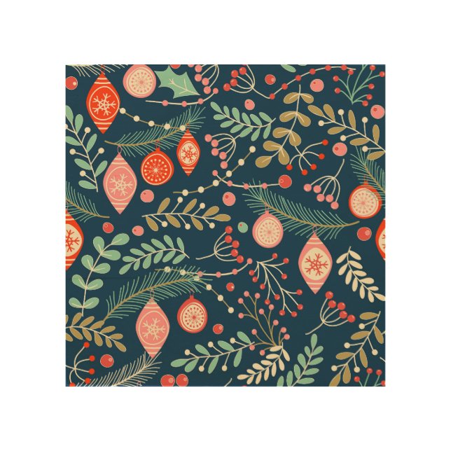 Vintage Christmas Hand Drawn Seamless Wood Wall Art (Front)
