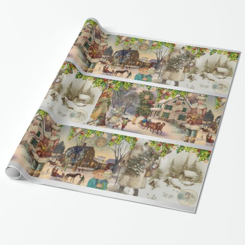 Vintage Christmas Hanukkah Holiday Winter Scene Wrapping Paper
