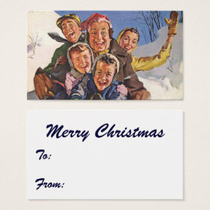 Vintage Christmas, Happy Family Toboggan Sledding