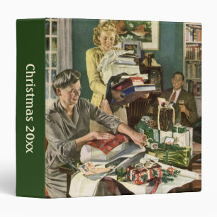 Vintage Christmas, Happy Family Wrapping Gifts 3 Ring Binder