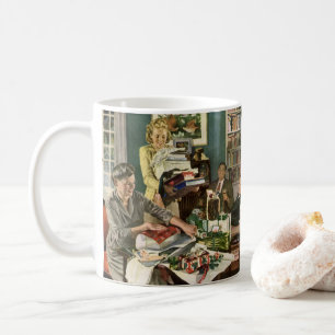 Vintage Christmas, Happy Family Wrapping Gifts Coffee Mug
