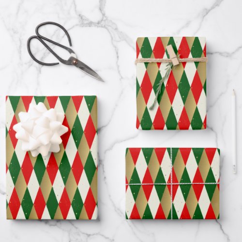 Vintage Christmas Harlequin Diamonds Wrapping Paper Sheets