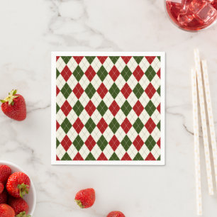 Vintage Christmas Harlequin Plaid Napkin