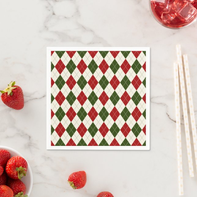 Vintage Christmas Harlequin Plaid | Napkin (Insitu)
