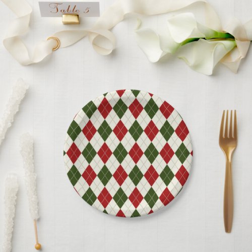 Vintage Christmas Harlequin Plaid  Paper Plate