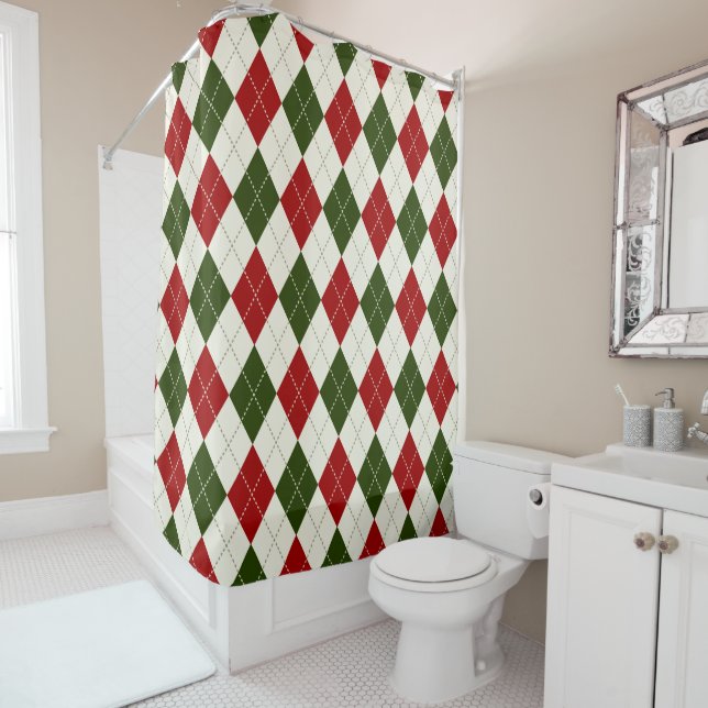 Vintage Christmas Harlequin Plaid | Shower Curtain (In Situ)