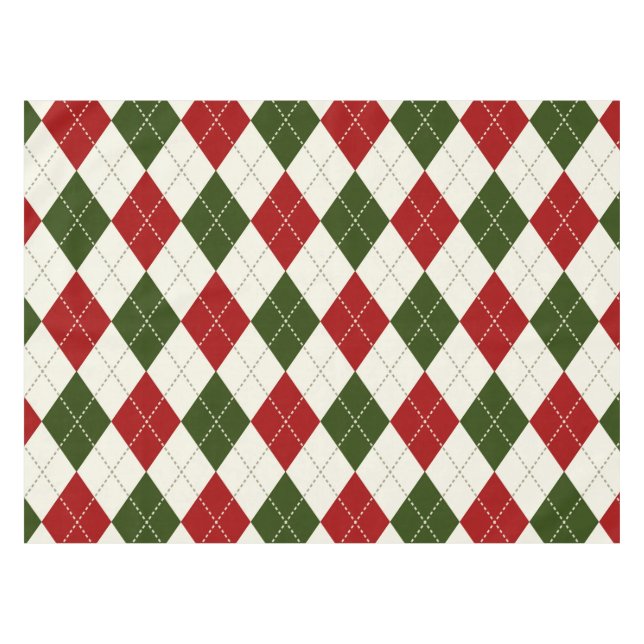 Vintage Christmas Harlequin Plaid | Tablecloth (Front (Horizontal))