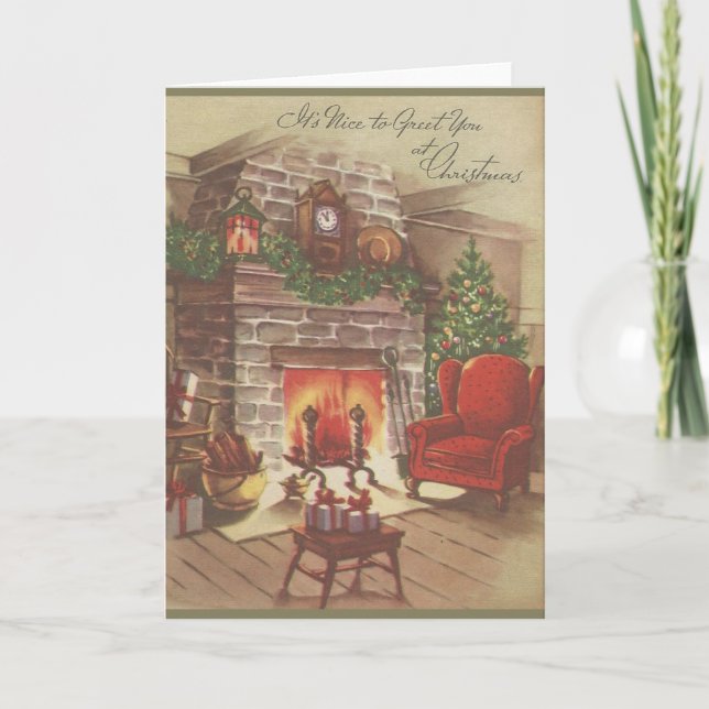 Vintage Christmas Hearth Holiday Card (Front)