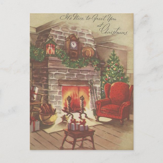 Vintage Christmas Hearth Holiday Postcard (Front)
