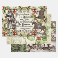 VINTAGE CHRISTMAS HEAVY WEIGHT DECOUPAGE PRINTS WRAPPING PAPER SHEETS