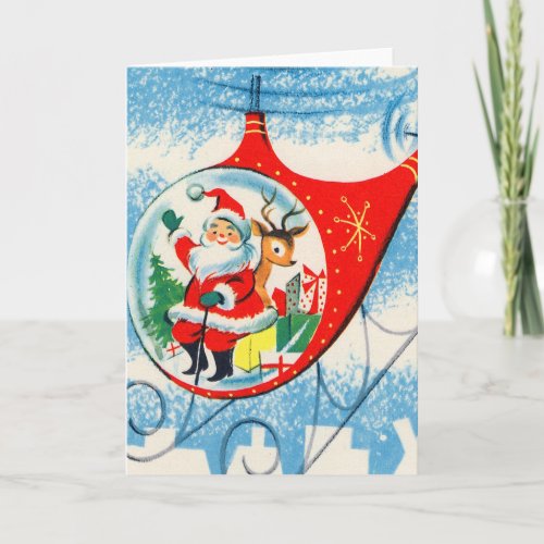 Vintage Christmas Helicopter Santa Holiday Card