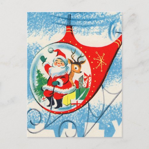 Vintage Christmas Helicopter Santa Holiday Postcard