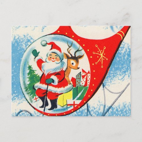 Vintage Christmas Helicopter Santa Holiday Postcard