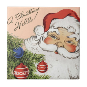 Vintage Christmas Hello! Jolly Santa Claus Ceramic Tile
