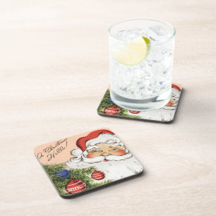 Vintage Christmas Hello! Jolly Santa Claus Coaster