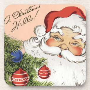 Vintage Christmas Hello! Jolly Santa Claus Coaster