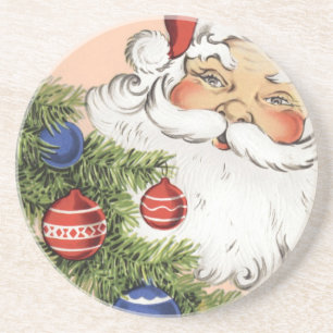 Vintage Christmas Hello! Jolly Santa Claus Drink Coaster