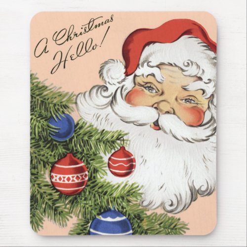 Vintage Christmas Hello Jolly Santa Claus Mouse Pad