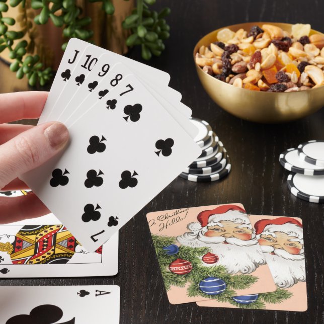 Vintage Christmas Hello! Jolly Santa Claus Poker Cards (In Situ)