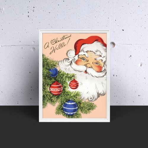 Vintage Christmas Hello Jolly Santa Claus Poster
