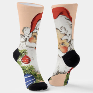 Vintage Christmas Hello! Jolly Santa Claus Socks