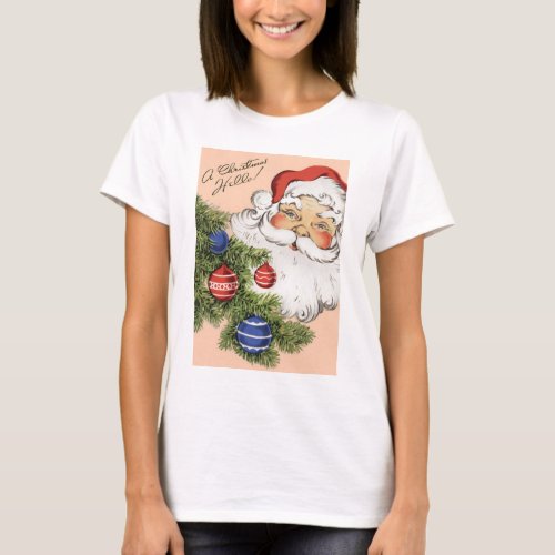 Vintage Christmas Hello Jolly Santa Claus T_Shirt