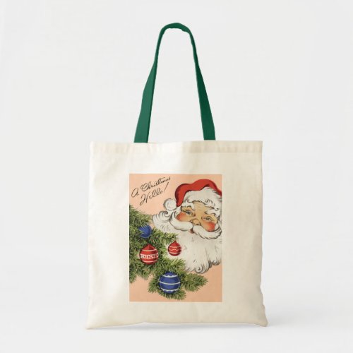 Vintage Christmas Hello Jolly Santa Claus Tote Bag