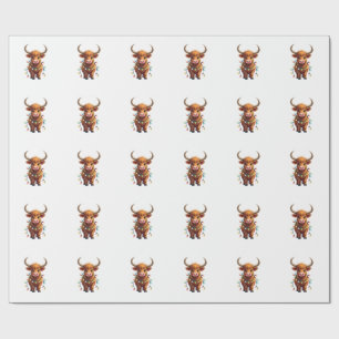 Vintage Christmas Highland Cow Cute Retro Holiday Wrapping Paper