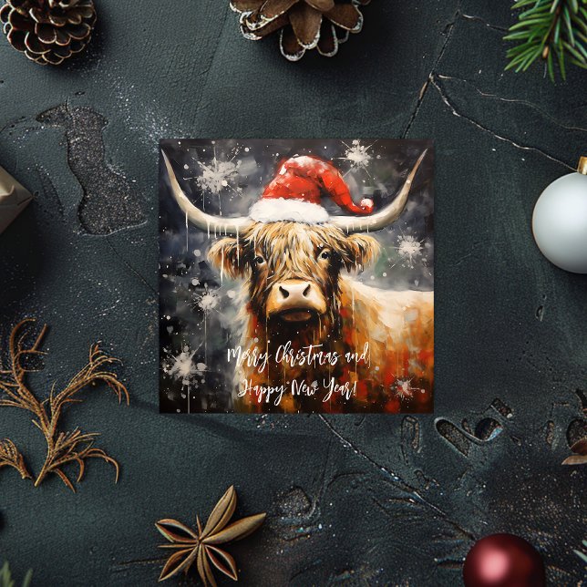 Vintage Christmas Highland Cow Holiday Card (Vintage Christmas Highland Cow Holiday Card)