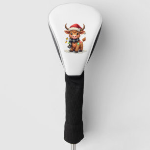 Vintage Christmas Highland Cow in Santa Hat and Bu Golf Head Cover