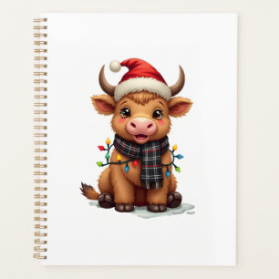 Vintage Christmas Highland Cow in Santa Hat and Bu Planner