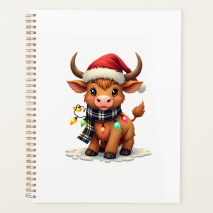Vintage Christmas Highland Cow in Santa Hat and Bu Planner