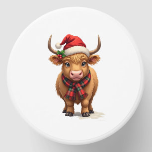 Vintage Christmas Highland Cow in Santa Hat and Pl Mini Candle Favors