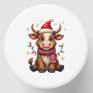 Vintage Christmas Highland Cow in Santa Hat Cute H Mini Candle Favors