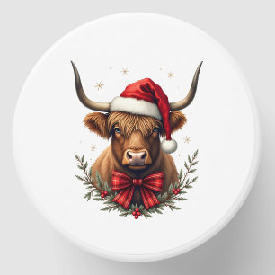 Vintage Christmas Highland Cow in Santa Hat Rustic Mini Candle Favors
