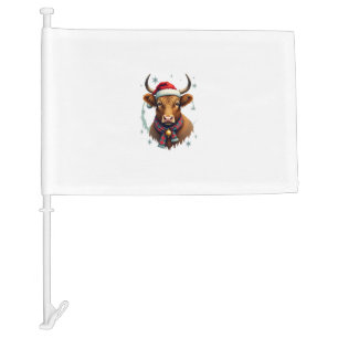 Vintage Christmas Highland Cow Santa Hat Colorful  Car Flag