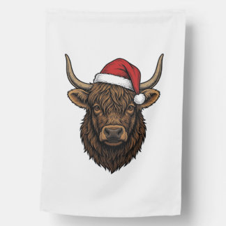 Vintage Christmas Highland Cow Santa Hat Shirt_1 House Flag