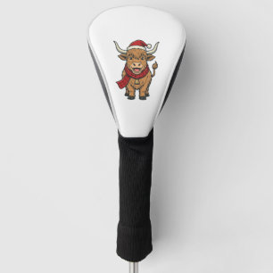 Vintage Christmas Highland Cow Santa Hat Vector_1 Golf Head Cover