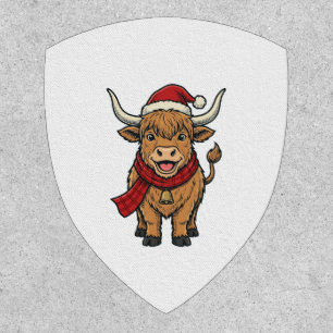 Vintage Christmas Highland Cow Santa Hat Vector_1 Patch